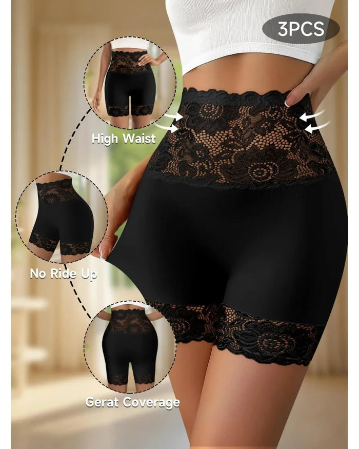 Women's High-Waist Shapewear Shorts with Lace Trim