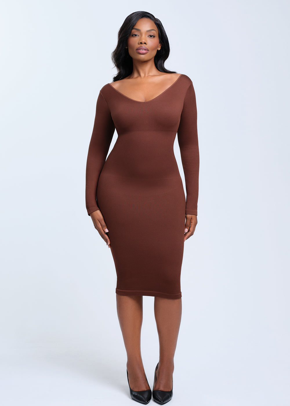 SnatchedKnit V-Neck Long Sleeve Sami Maxi Dress