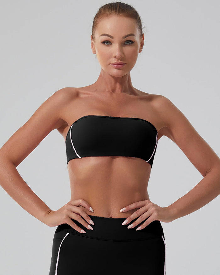 Women's Strapless Bandeau Sports Bra with Piping Detail
