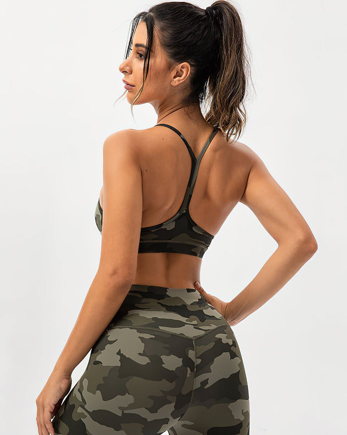 Women's Camo Sports Bra with Y-Back and Medium Support