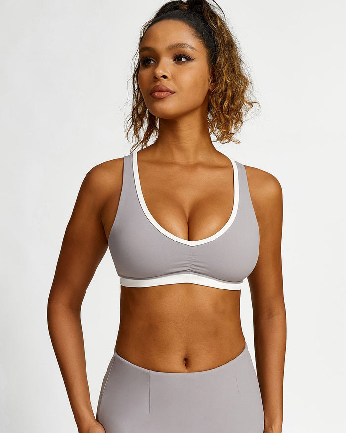 Women's V-Neck Sports Bra with Crossback Straps