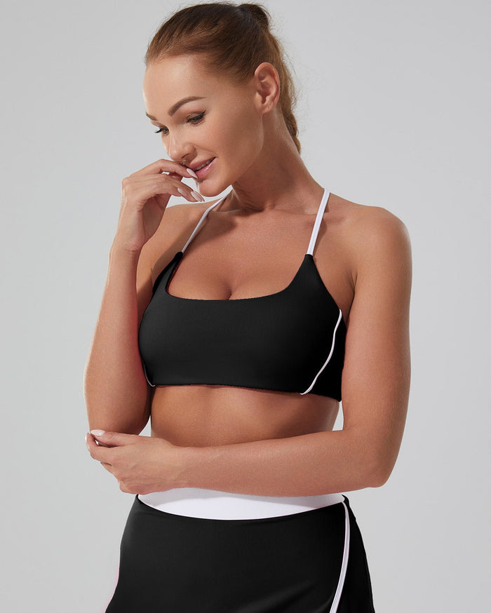 Women's Sports Bra Contrast Trim T-Back for Yoga