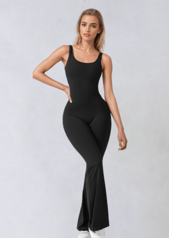 Women's One-Piece Flared Leg Jumpsuit with Open Back